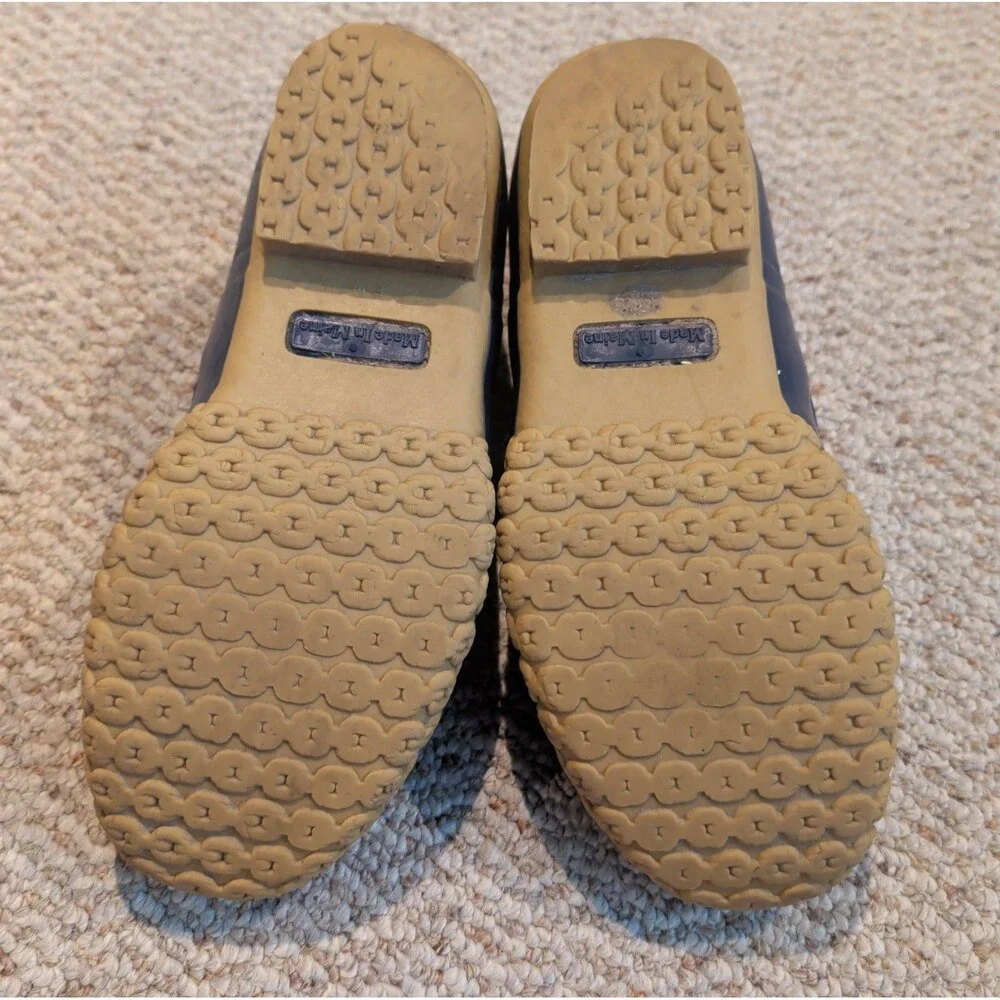 LL Bean Bean Classic Low Duck Boots Mens 8 Blue Tan Rubber Outdoor Lace Up
